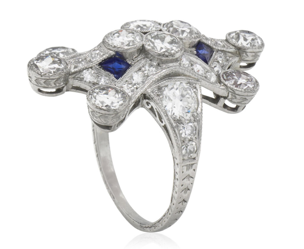 Platinum Antique Diamond and Sapphire Ring