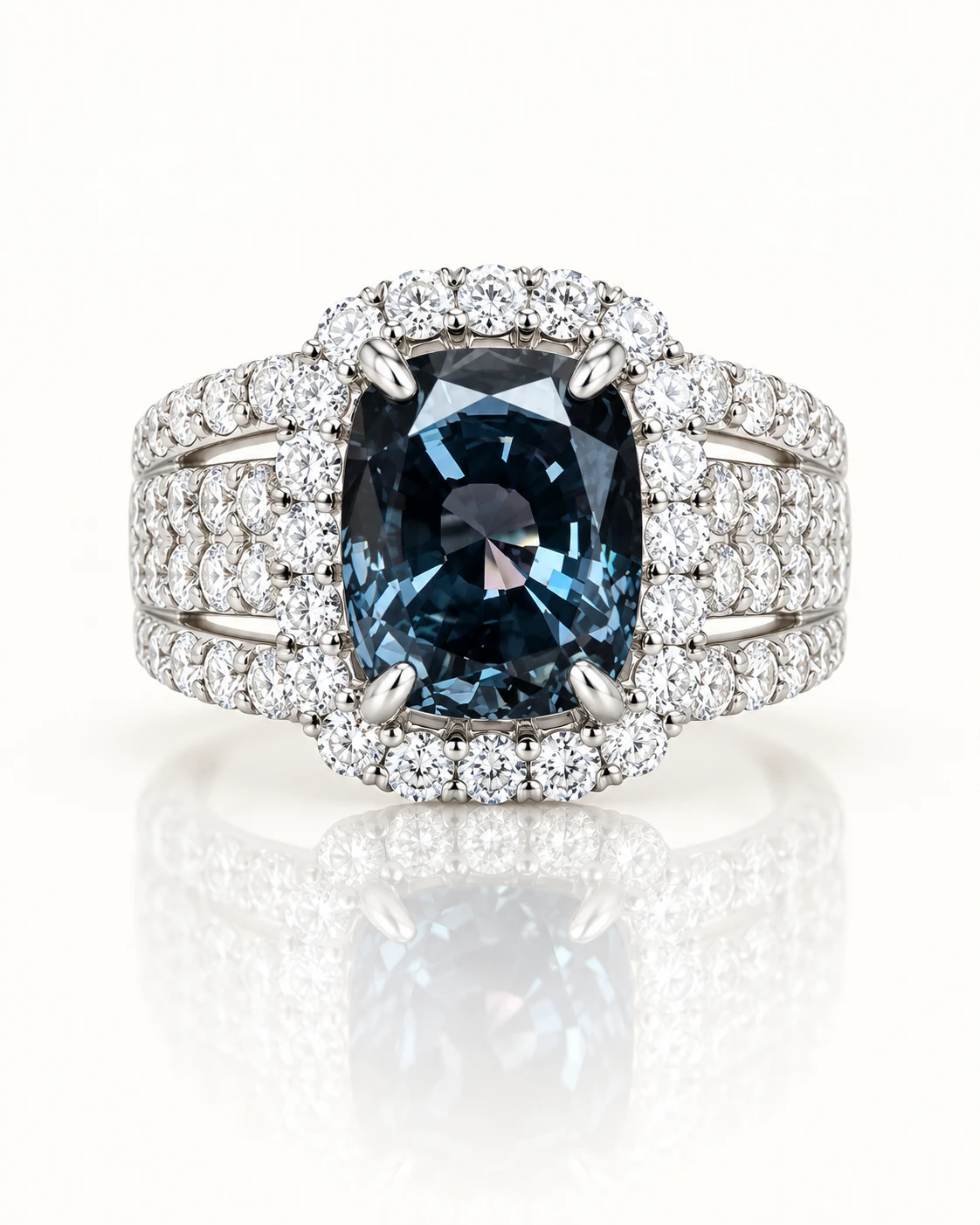Platinum 3.45ct Color-Change Garnet and Diamond Ring