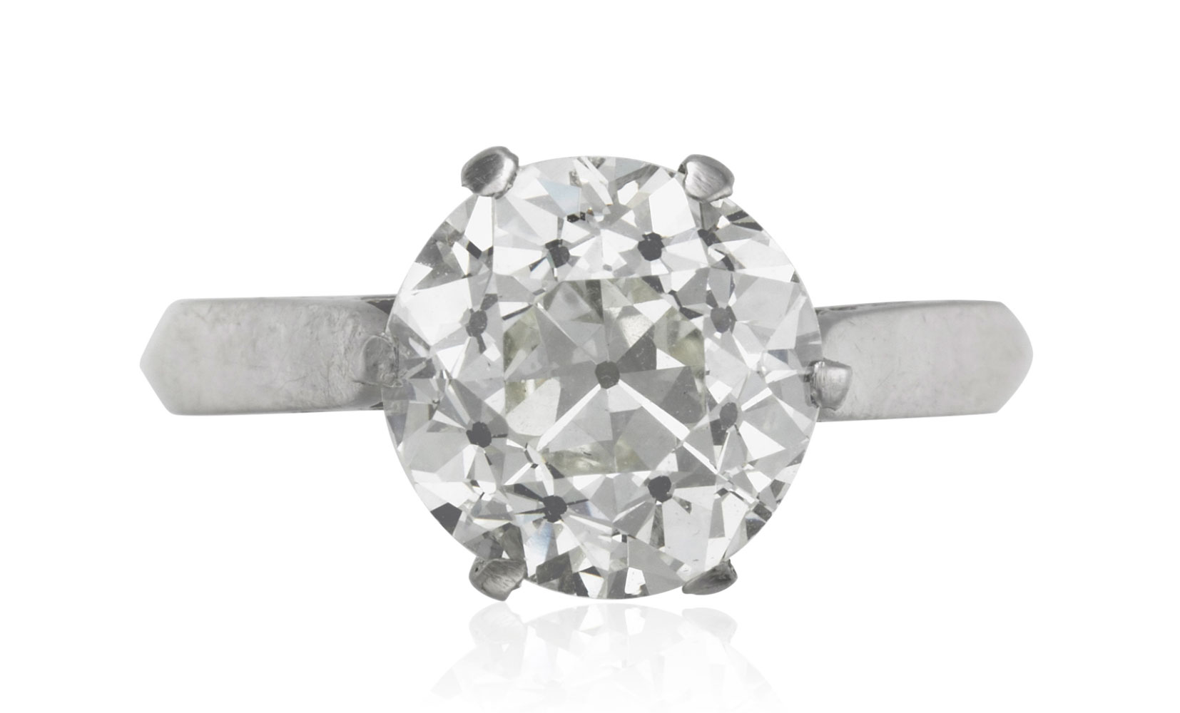 18k White Gold Old Euro Cut Natural Diamond Ring
