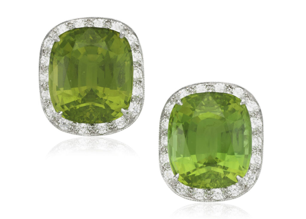 18k white gold peridot and diamond earrings