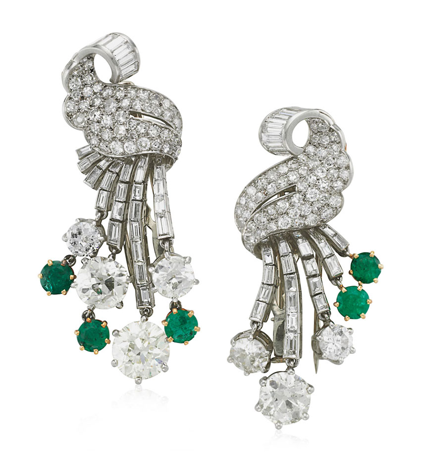 Antique Platinum Emerald And Diamond Earrings