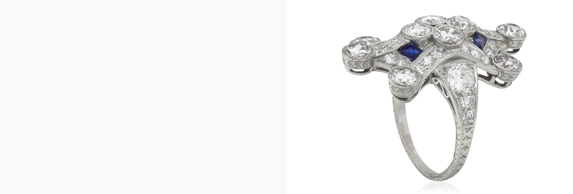 Ayan Jewelry Platinum Antique Diamond and Sapphire Ring